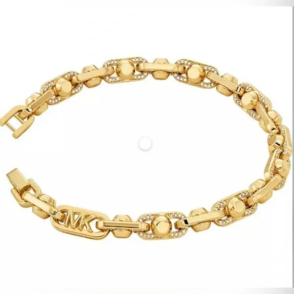 Michael Kors Brass Pavé Astor Link Chain Bracelet - Picture 3 of 7